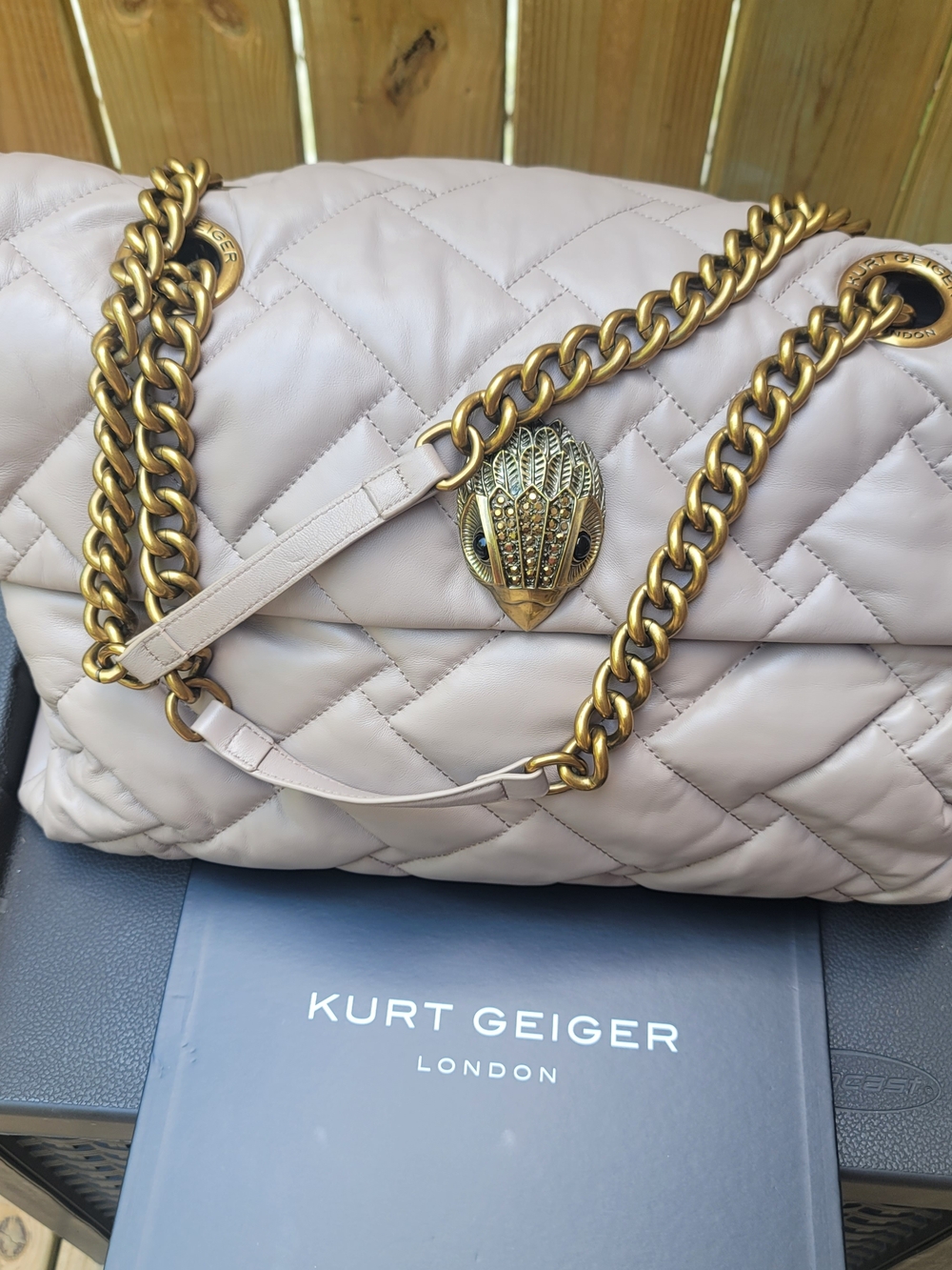 Kurt Geiger London Macro Kensington Soft Lambskin Leather Shoulder Bag – Taupe